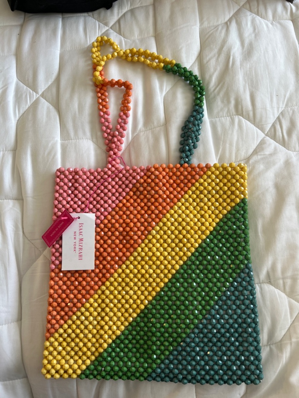 Isaac Mizrahi Pink Orange Yellow Green Blue Beaded Tote